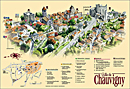 Carte aquarellée du centre bourg de la commune de Chauvigny, près de Poitiers